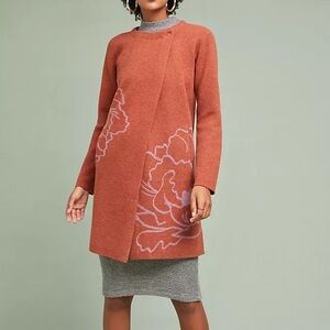 Field Flower Floral Intarsia Car Coat Burnt Orange Small